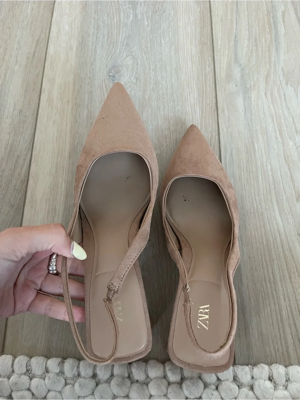 Zara Suede Slingback Block Heel Pumps - gold heel